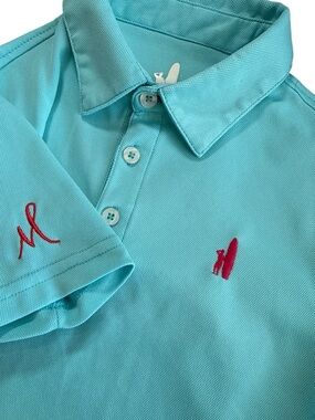 Johnnie-O Polo Seafoam Green/Blue with Pink Embroidery Boys’ Size 7 Golf GUC